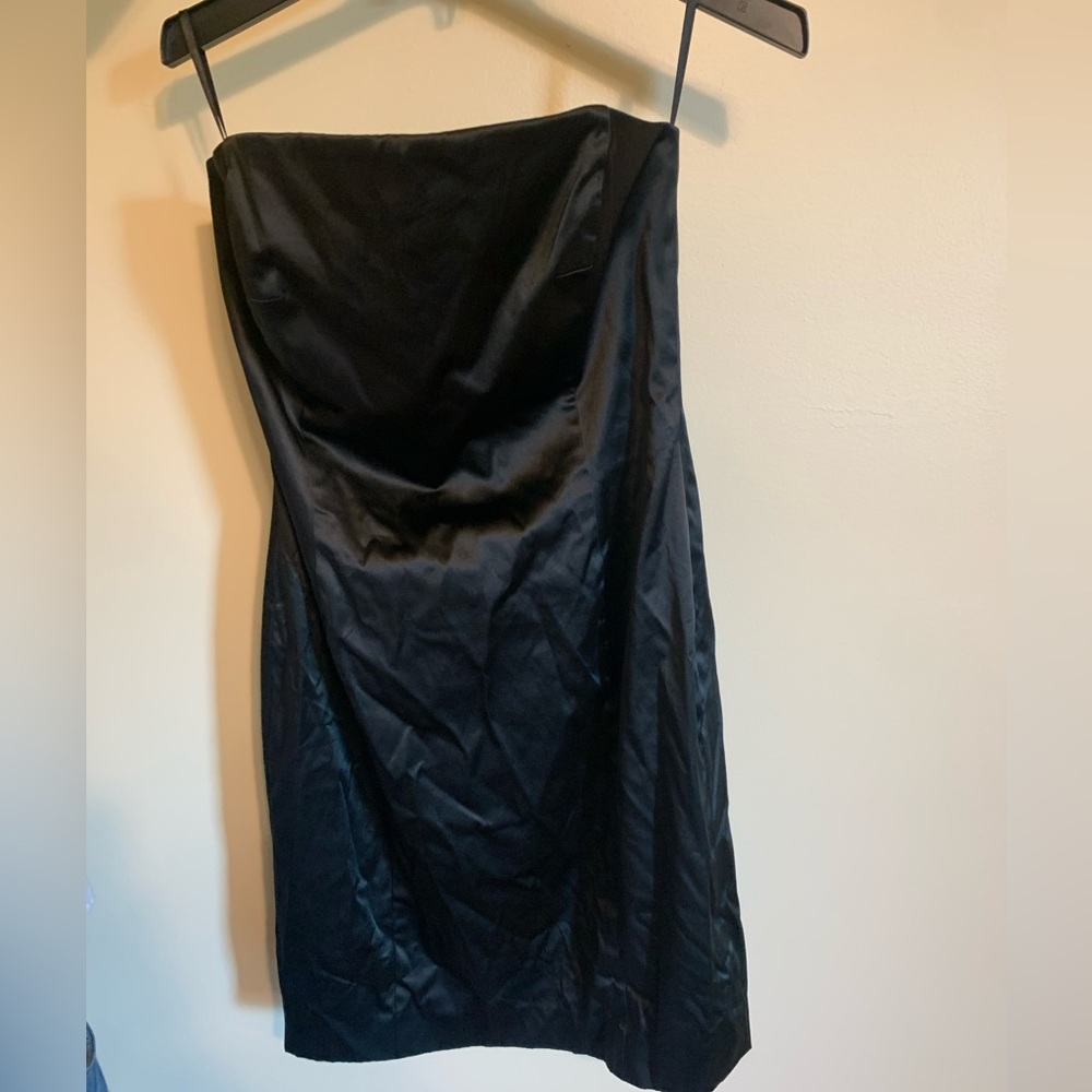 black strapless satin dress